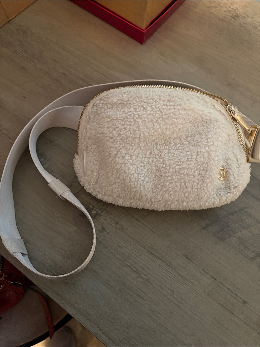 lululemon athletica Cream Sherpa Crossbody Belt Bag with Gold Accents